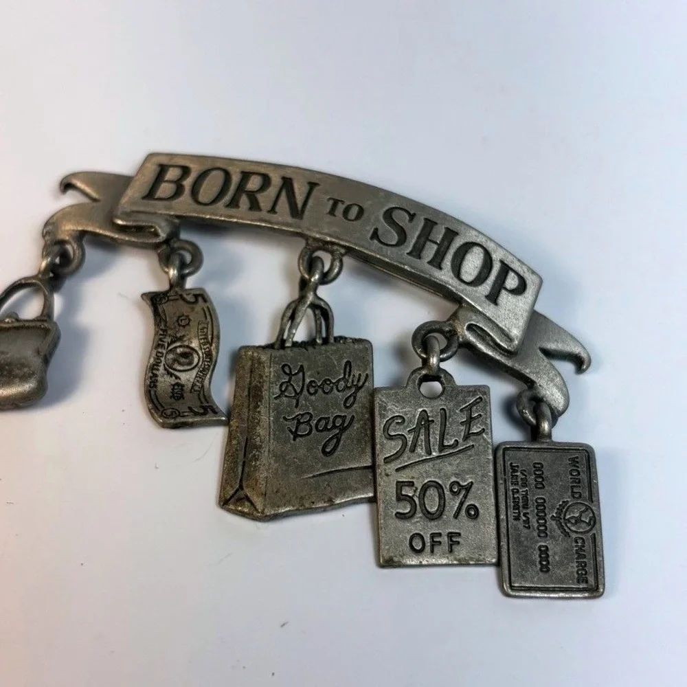 J Jonette Brooch Born To‎ Shop Silver Tone Vintage Dangle Charms